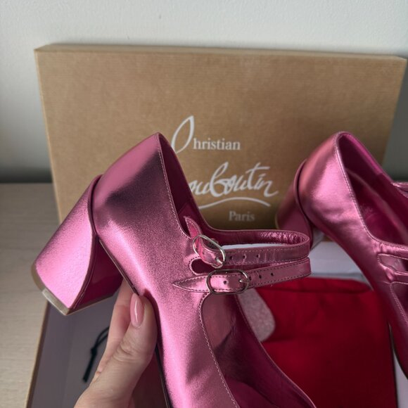 NWT Christian Louboutin Miss Jane 55 Mary Jane Pumps In Glam Pink Metallic - Picture 6 of 12